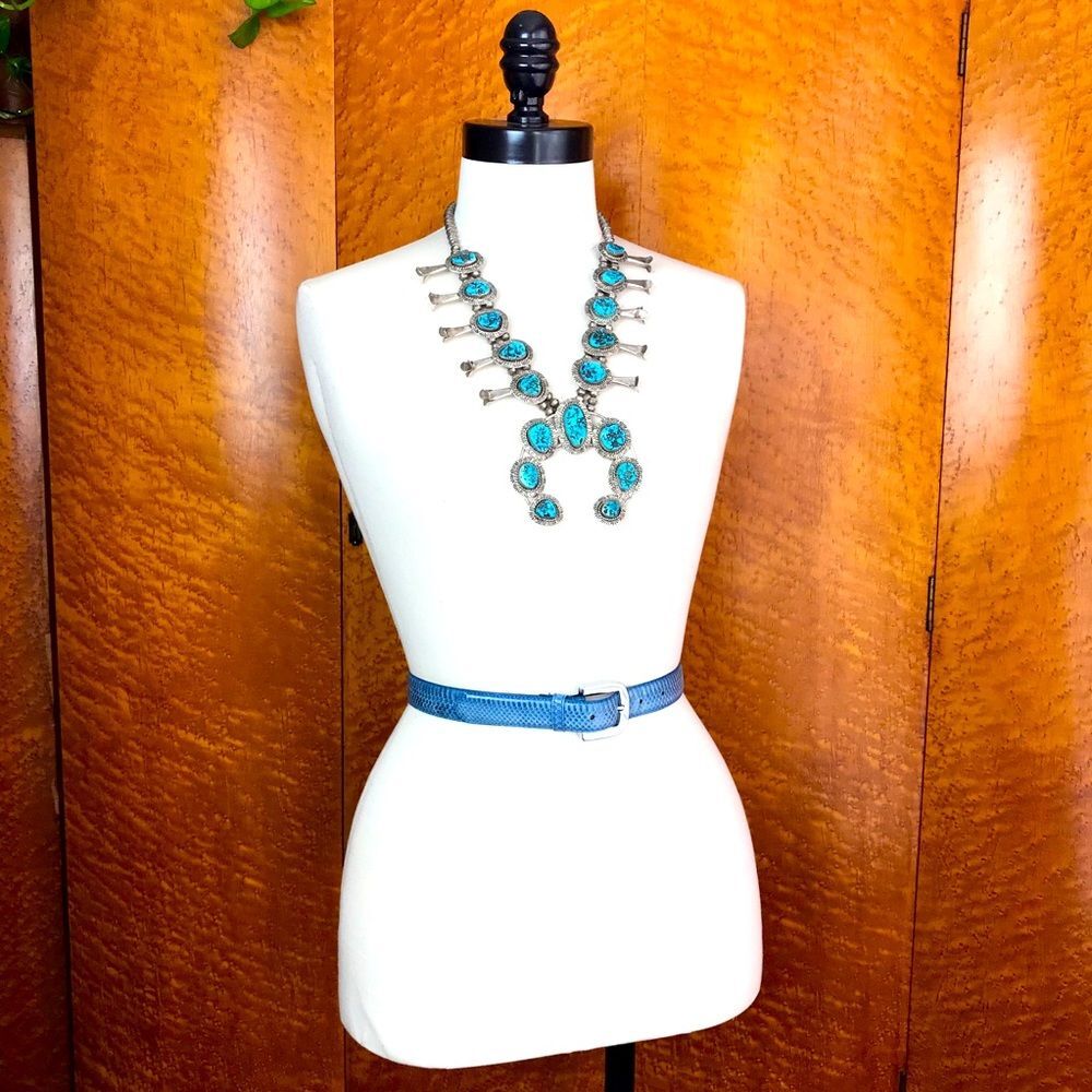 BLUE SNAKESKIN Leather SHEKA Vintage 80s Belt S M